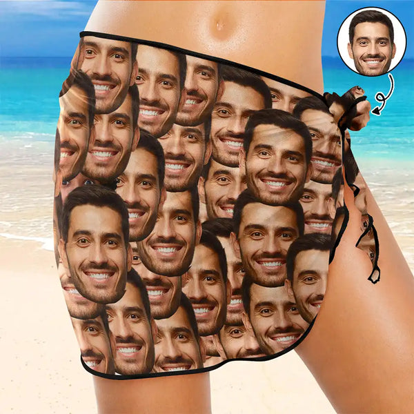 Custom Photo Beach Vacation Funny Face - Personalized Short Sarong Swimwear Cover Ups