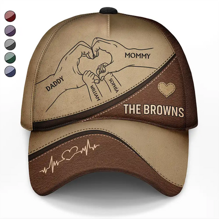 Family Holding Hands Parents & Kids - Personalized Classic Cap