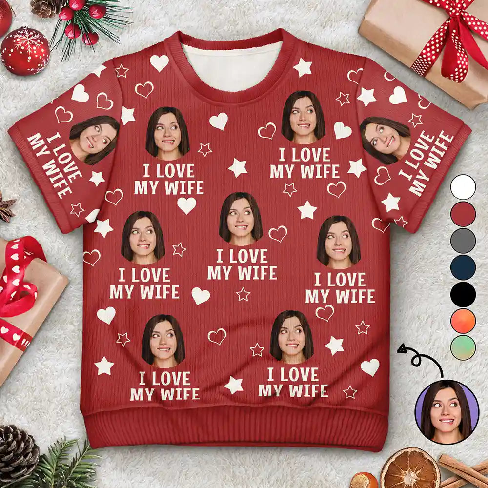 Custom Photo Christmas Funny I Love My Lover - Personalized Short Sleeve Sweater