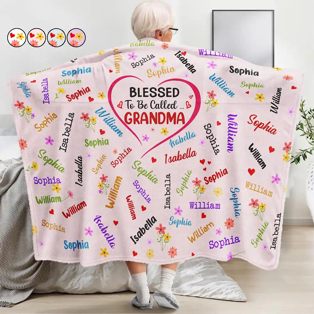 Grandkid's Names Blessed To Be Called Grandma Nana - Personalized Wearable Blanket