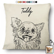 Pet Lovers,Cat Lovers,Dog Lovers,Happy - Custom Photo Pet Face Dog Cat Pencil Drawing - Personalized Pillow