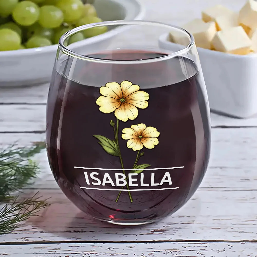 Gift For Women, Gift For Yourself, Gift For Sisters, Gift For Bestie - Birth Flowers Woman - Personalized Stemless Wine Glass
