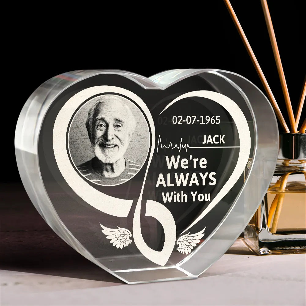 Memorial - Custom Photo Memorial I'm Always With You Forever In Heart - Personalized Crystal Heart