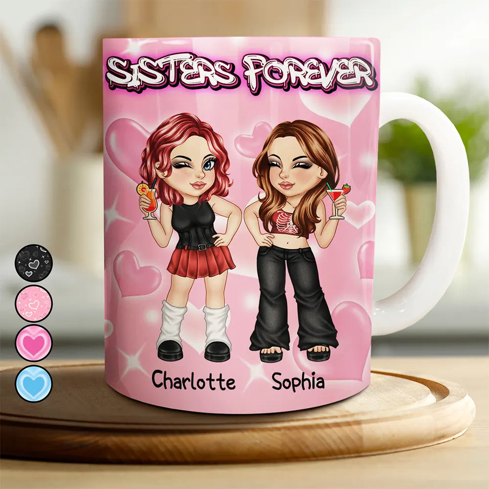 Y2K Bestie Sister Forever - 3D Inflated Effect Printed Mug, Personalized White Edge-to-Edge Mug