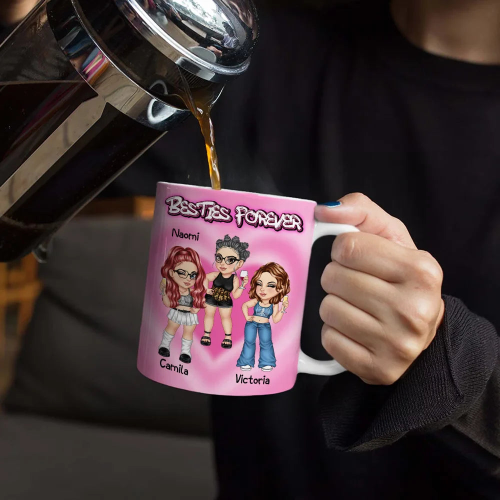 Gift For Couples, Gift For Husband, Gift For Wife, Happy - Y2K Bestie Sister Forever 3D Inflated Effect Printed Mug, Personalized White Edge-to-Edge Mug