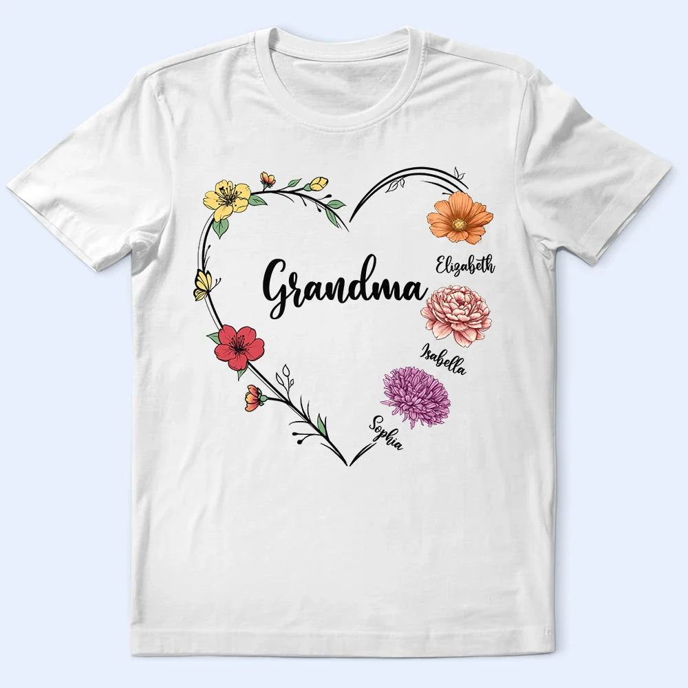 Grandma Nana Mom Birth Flower - Personalized T Shirt