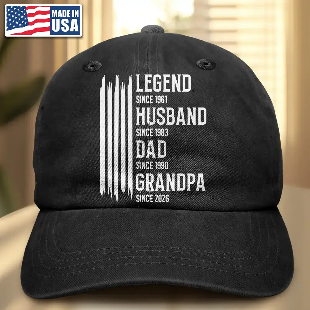 The Original Legend Legend Husband Daddy Grandpa - Personalized Vintage Washed Denim Cap