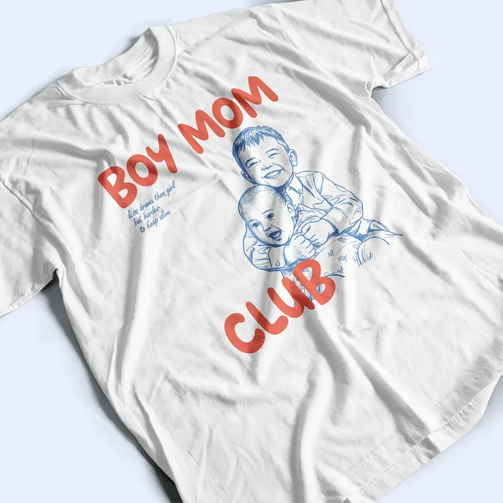 Custom Photo Outline Sketch Boy Mom Club Harder To Keep Alive - Personalized T Shirt