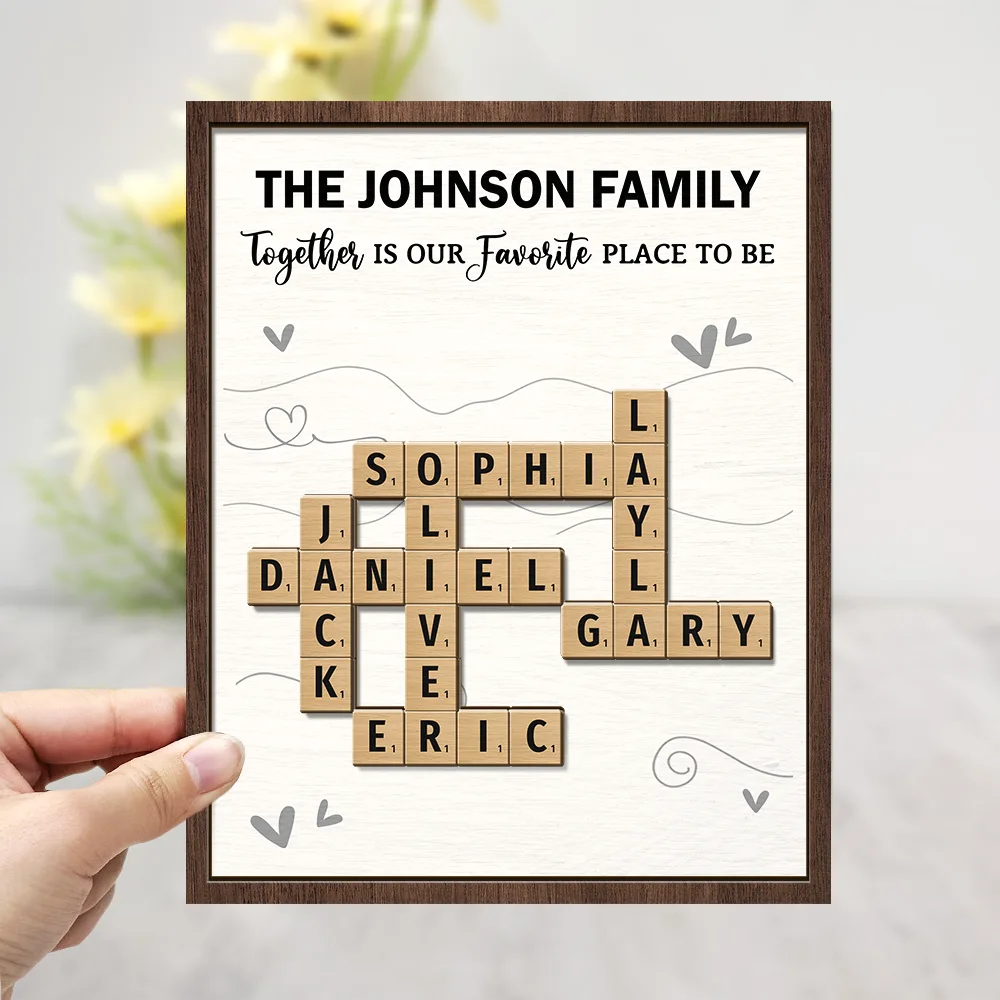 Family,Happy,Parents,Gift For Mother,Gift For Father,Gift For Women,Gift For Men,Gift For Grandpa,Gift For Grandma - Crossword Together Is Our Favorite Place To Be - Personalized 2-Layered Wooden Plaque With Stand