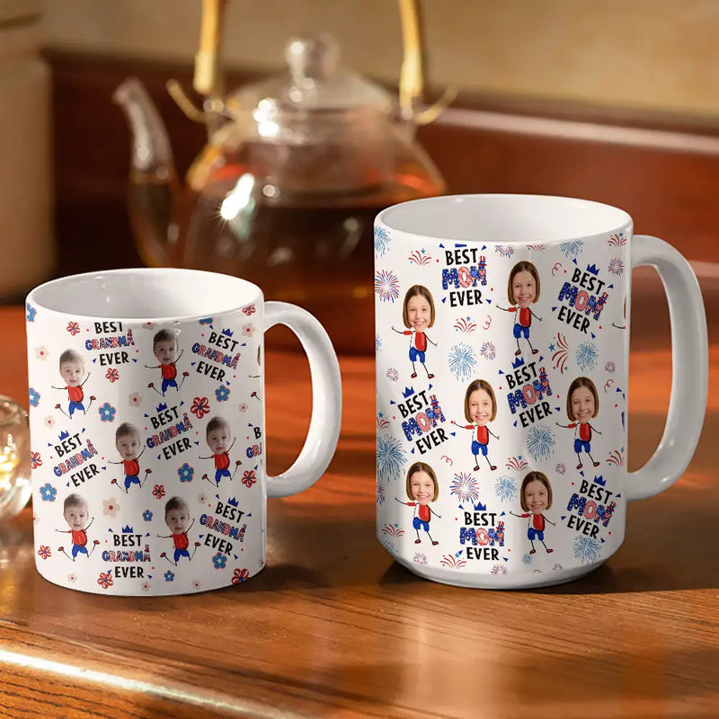 Custom Photo Stars & Stripes Best Dad Mom Grandpa Grandma Ever - Personalized White Edge-to-Edge Mug