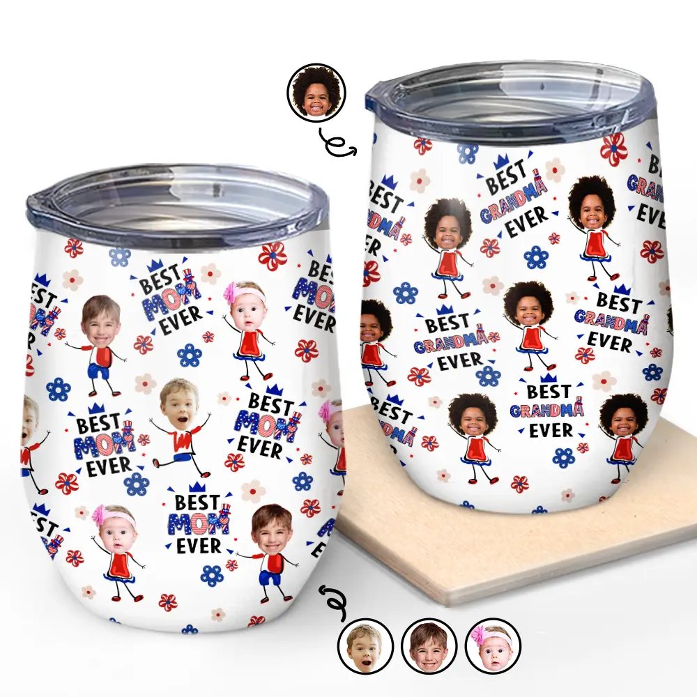 Custom Photo Stars & Stripes Best Dad Mom Grandpa Grandma Ever - Personalized Wine Tumbler