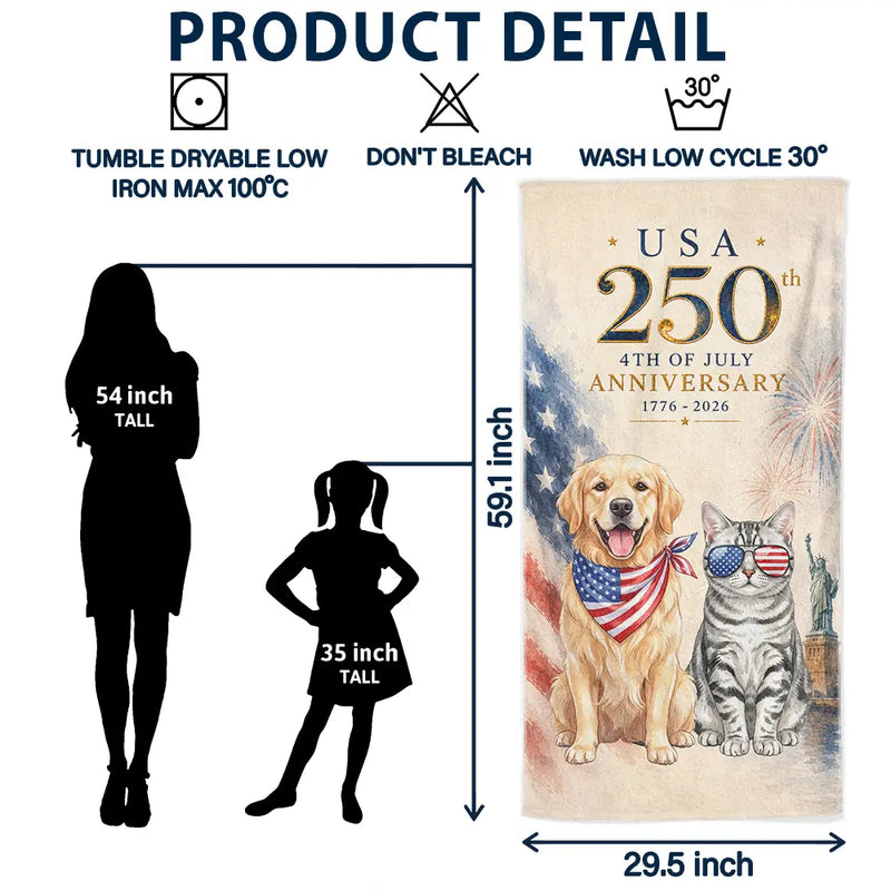 America 250th,Custom Photo,Independence Day,Art Design,Summer,Pet Lovers,Playful,Photo - US Theme Accessories Watercolor - Custom Photo Watercolor With US Accessories 250th Anniversary Fourth Of July - Personalized Beach Towel