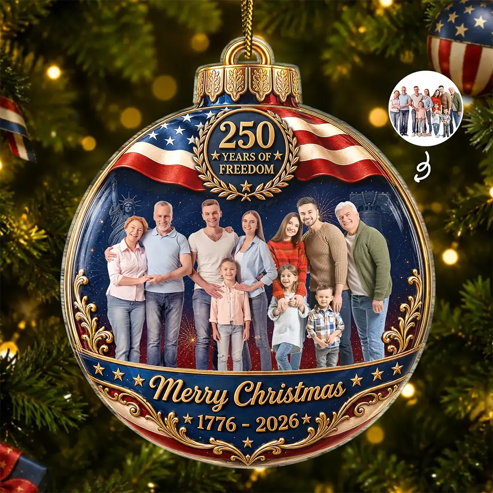 Custom Photo Family Merry Christmas 250 Years Of Freedom - Personalized Custom Shaped Acrylic Ornament