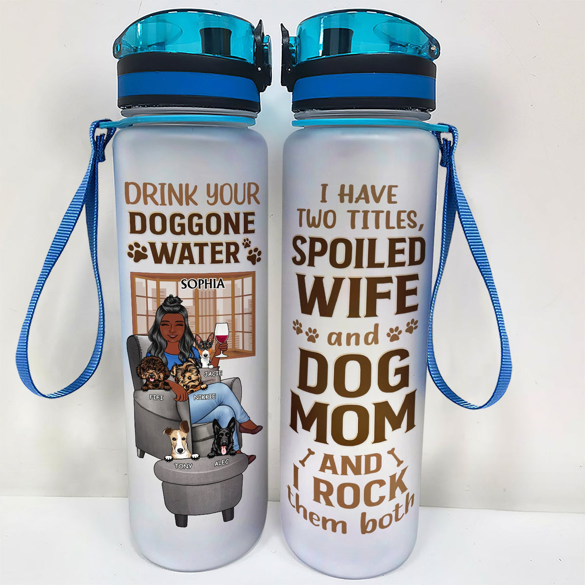 Drink Your Doggone Water Best Dog Mom Ever - Mother Gift - Personalized Custom Water Tracker Bottle
