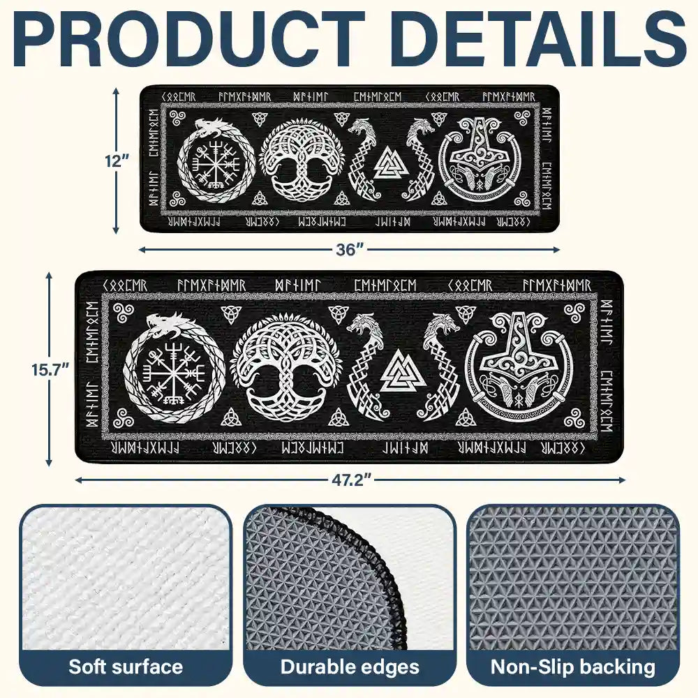 Family, Happy - Viking Runes Custom Family Name Scandinavia - Personalized Runner Rug
