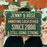 Summer,Top Market,Gift For Couples,Old Couples,Playful,Custom Text - Vintage Annoying Each Other - Personalized Classic Metal Signs