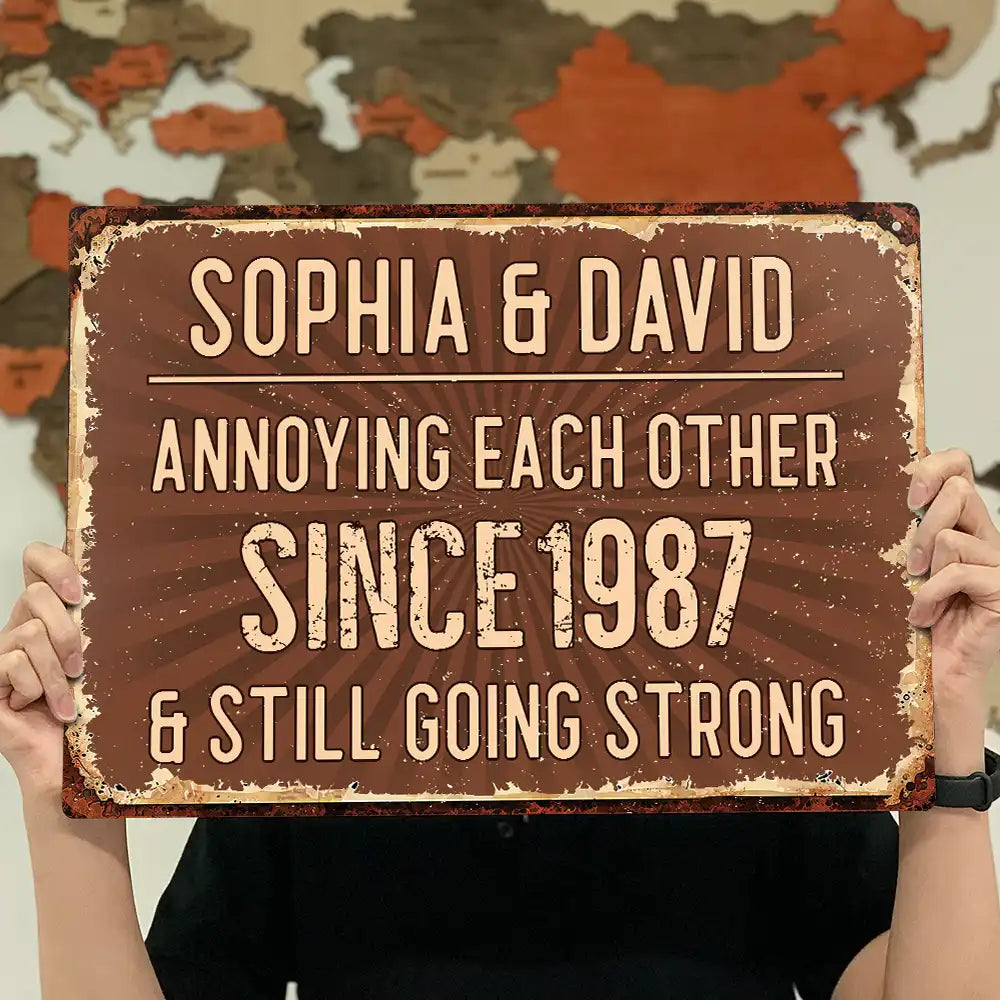 Summer,Top Market,Gift For Couples,Old Couples,Playful,Custom Text - Vintage Annoying Each Other - Personalized Classic Metal Signs