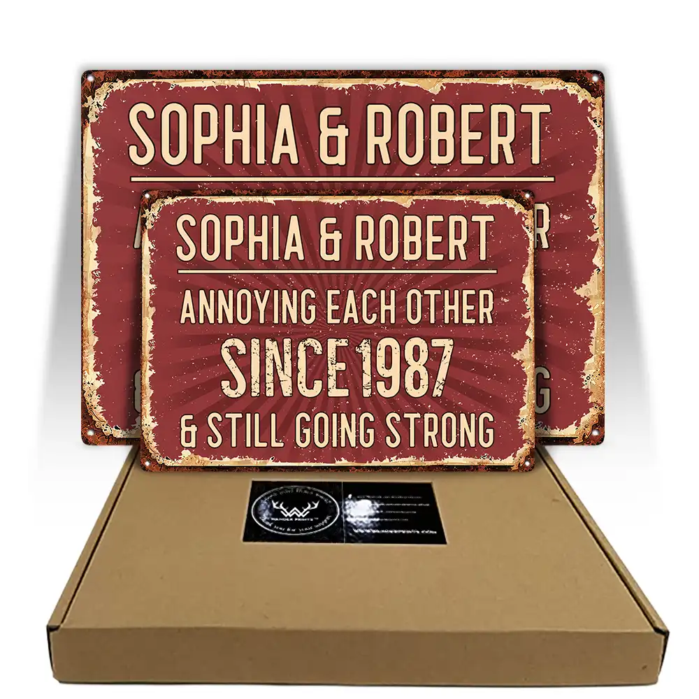 Summer,Top Market,Gift For Couples,Old Couples,Playful,Custom Text - Vintage Annoying Each Other - Personalized Classic Metal Signs