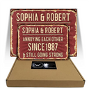 Summer,Top Market,Gift For Couples,Old Couples,Playful,Custom Text - Vintage Annoying Each Other - Personalized Classic Metal Signs