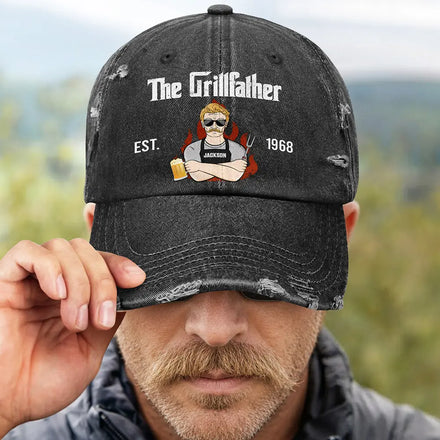 Vintage BBQ The Grill Father - Personalized Distressed Cap