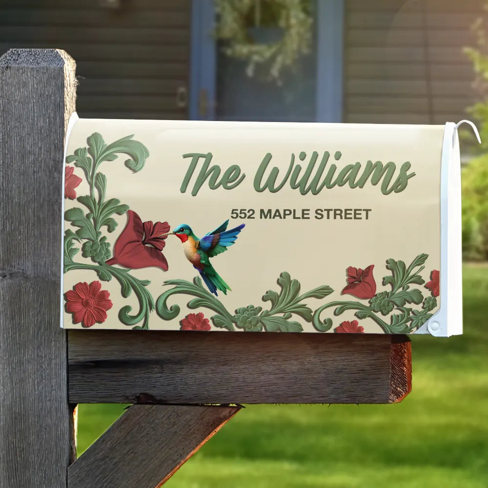 Family,Christmas - Vintage Floral And Bird - Personalized Mailbox Cover