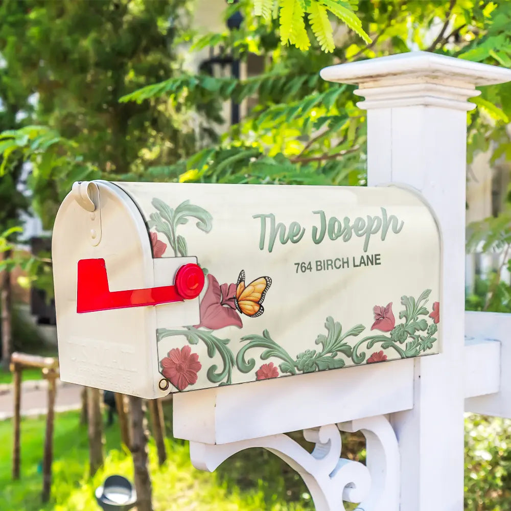 Family,Christmas - Vintage Floral And Bird - Personalized Mailbox Cover