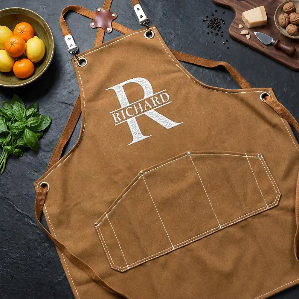 Gift For Father,Gift For Grandpa,Gift For Men,Grateful - Vintage Monogram - Personalized Embroidered Apron