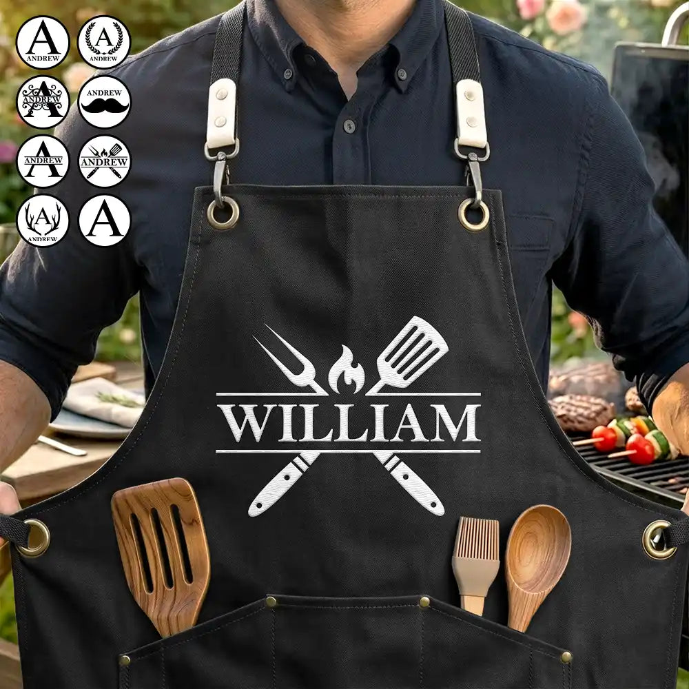 Gift For Father,Gift For Grandpa,Gift For Men,Grateful - Vintage Monogram - Personalized Embroidered Apron