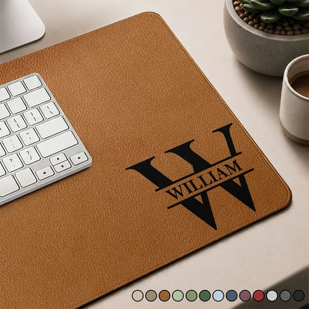 Vintage Monogram Name Initial - Personalized PU Leather Desk Mat