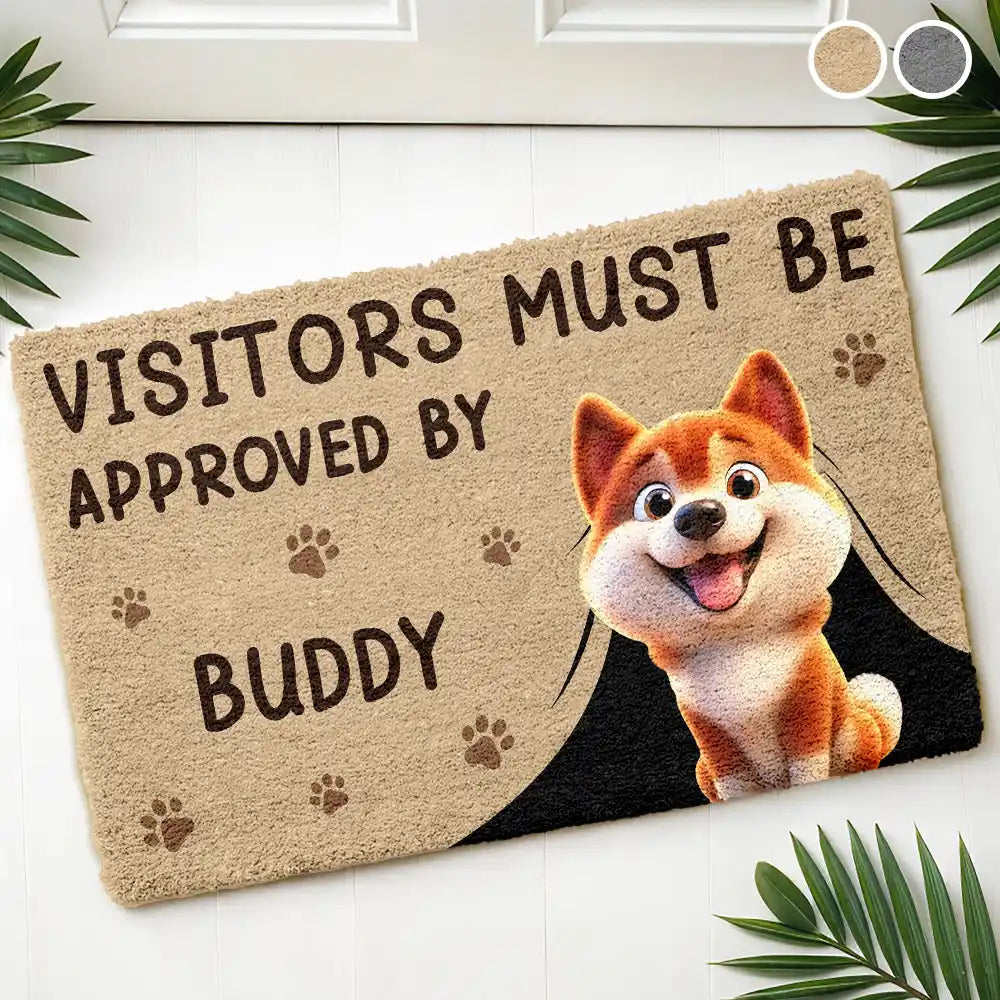 Dog Lovers,Dog Mom,Dog Dad,Dog Couple,Pet Lovers,Pet Mom,Pet Dad,Pet Couple,Happy - Visitors Must Be Approved By Dogs - Personalized Coconut Doormat