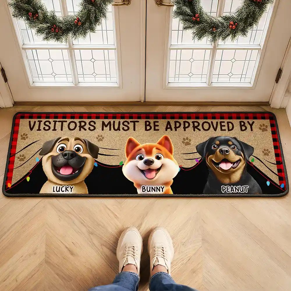 Pet Lovers,Pet Mom,Pet Dad,Dog Lovers,Dog Mom,Dog Dad,Happy,Christmas - Visitors Must Be Approved By Dogs - Personalized Runner Rug