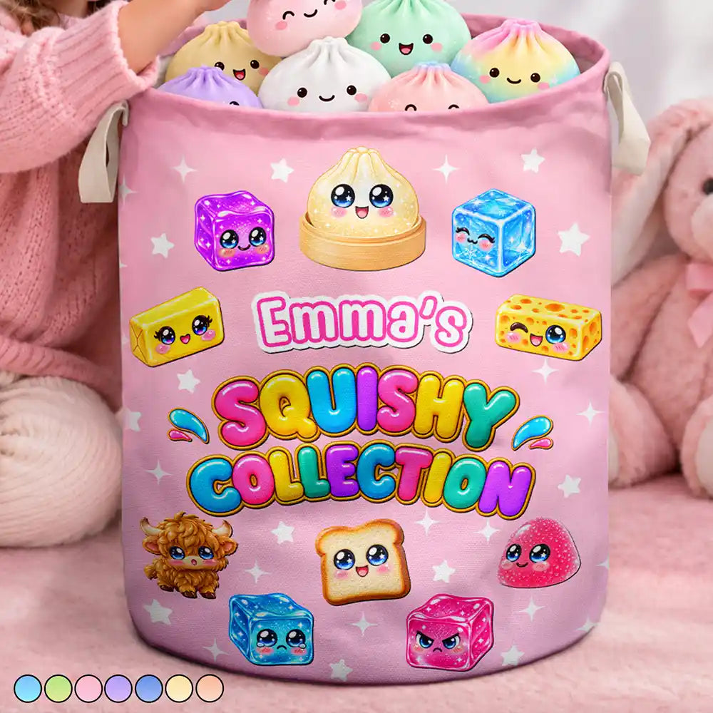 Birthday Gift For Kids Grandkids - Personalized Name & Dumpling Color Squishy Collection Storage Basket