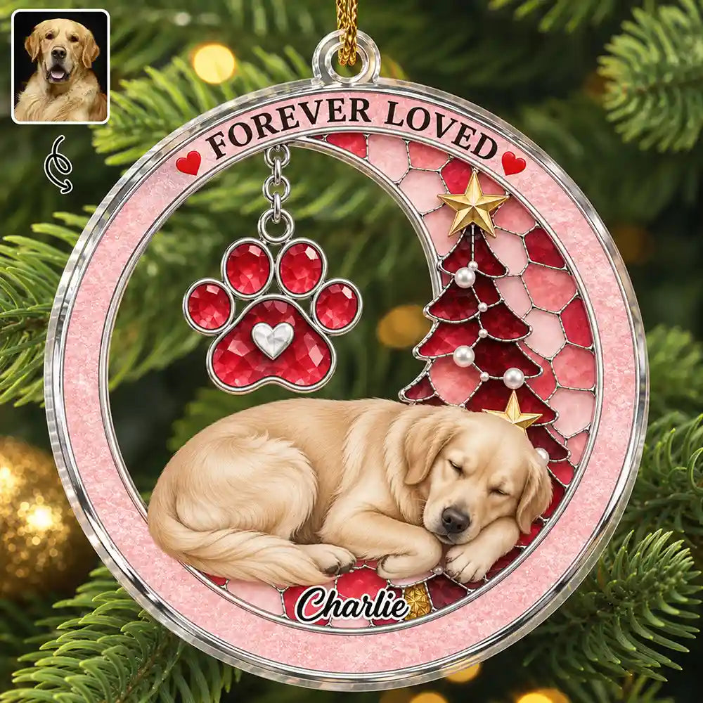 Art Design,Christmas,Custom Photo,Memorial,Pet Lovers,Pet Memorial,Photo - Sleeping Dog Cat Baby,Sentimental - Pet Loss Sympathy Gift For Her - Personalized Custom Photo Sea Glass Memorial Acrylic Ornament