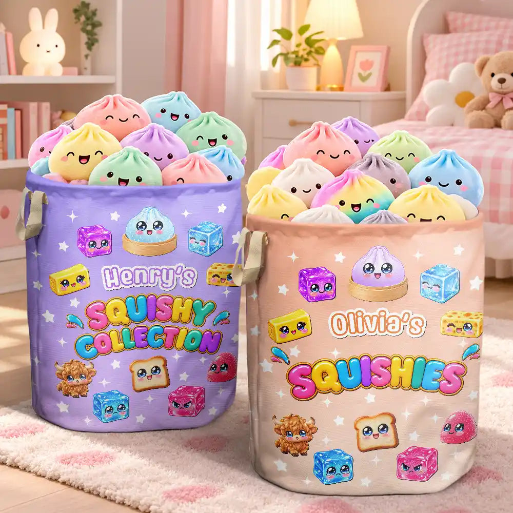 Birthday Gift For Kids Grandkids - Personalized Name & Dumpling Color Squishy Collection Storage Basket
