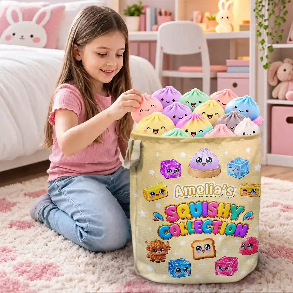 Birthday Gift For Kids Grandkids - Personalized Name & Dumpling Color Squishy Collection Storage Basket
