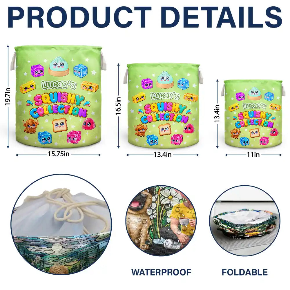Birthday Gift For Kids Grandkids - Personalized Name & Dumpling Color Squishy Collection Storage Basket