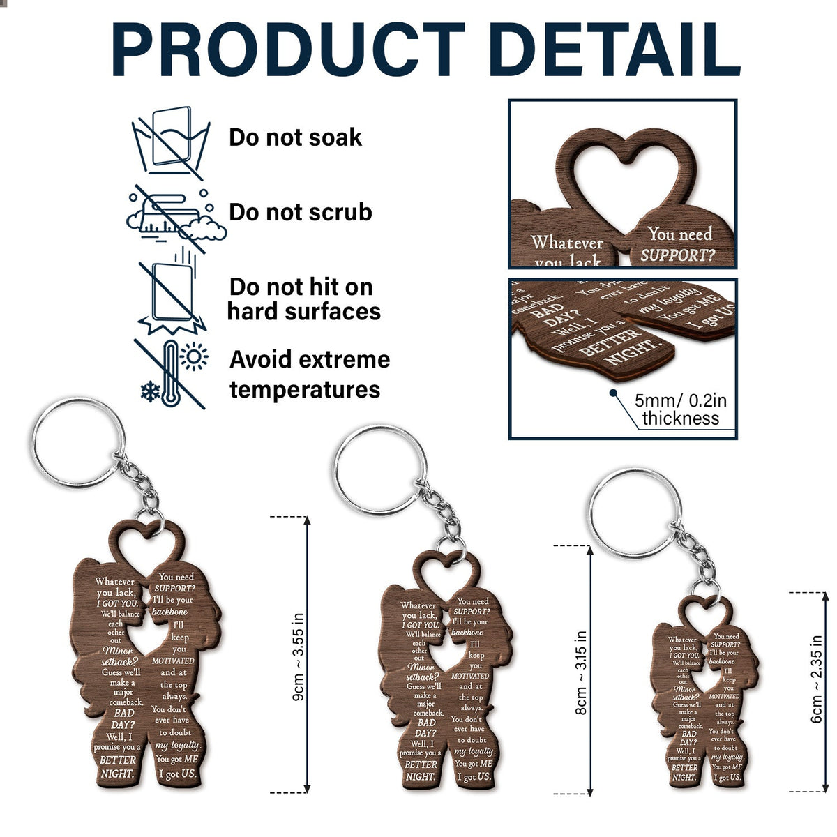 Couple Side View We're A Team - Gift For Couples - Personalized Cutout Wooden Keychain 2 Sides