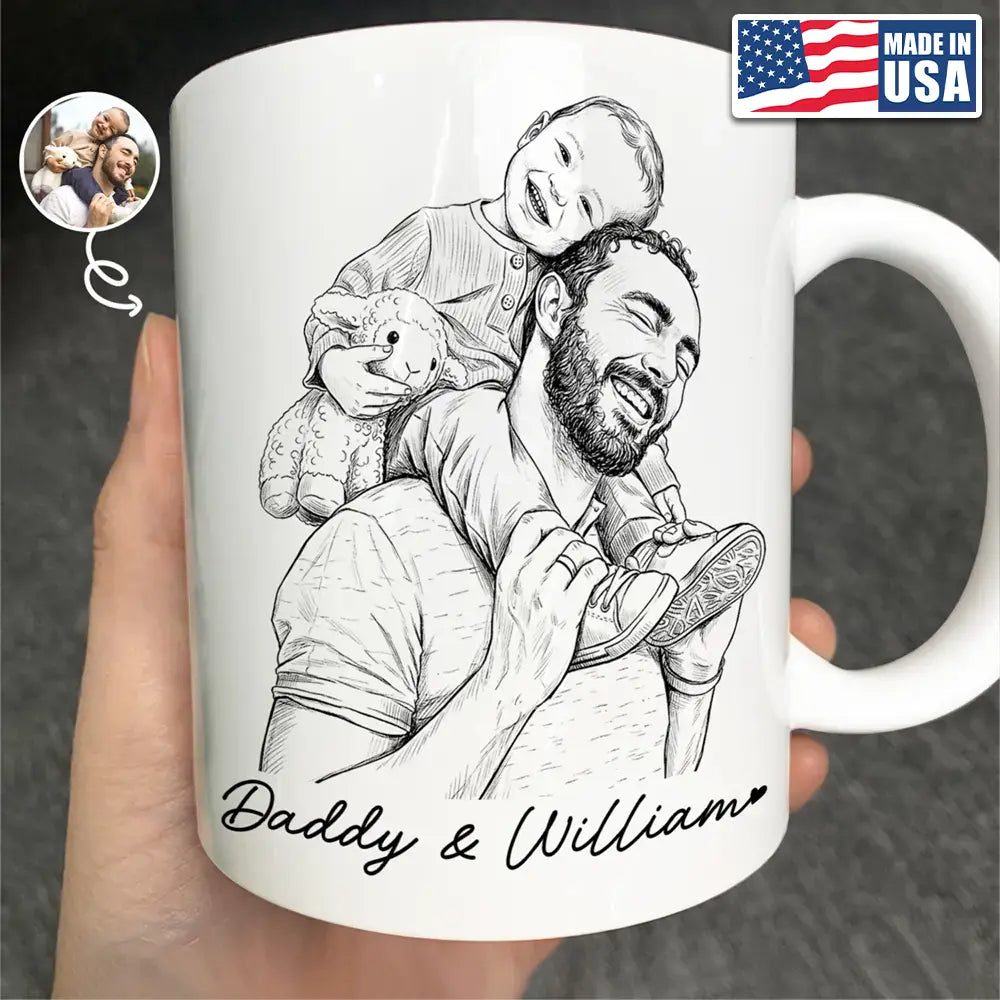 Gift For Mother,Gift For Father,Love,New Dad,New Mom - Custom Photo Pencil Sketch Family Dog Cat Portrait - Personalized Mug