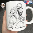 Gift For Mother,Gift For Father,Love,New Dad,New Mom - Custom Photo Pencil Sketch Family Dog Cat Portrait - Personalized Mug