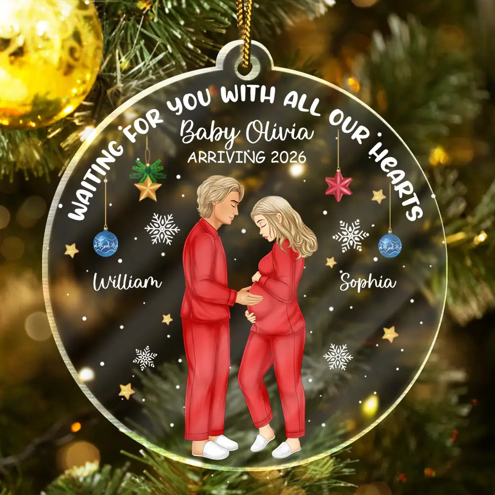 Family,New baby,New Mom,New Dad,Christmas,Happy - Waiting For Expecting Baby - Personalized Custom Shaped Acrylic Ornament