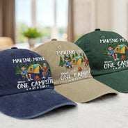 Camping, Campsite, Gift For Couples, Happy, Gift For Husband, Gift For Girlfriend, Gift For Boyfriend, Gift For Wife - Warning Camping Again - Personalized Vintage Washed Denim Cap