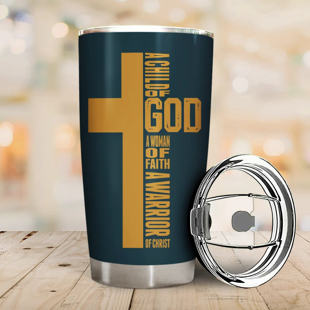 Christian,Christmas,Gift For Yourself - Warrior Of God Cross Bible Verse - Personalized Tumbler