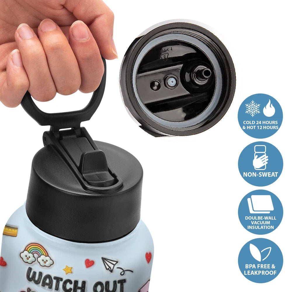 Gift For Kids,Gift For Grandkids,Back To School,Happy - Watch Out Kindergarten Here I Come - Personalized Kids Water Bottle