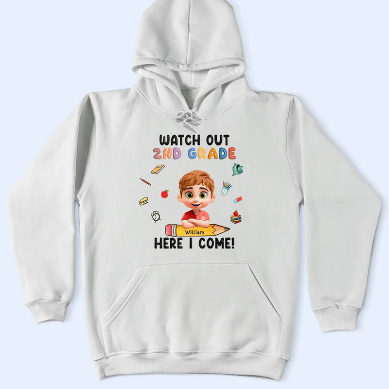 Gift For Kids,Gift For Grandkids,Back To School,Happy - Watch Out Kindergarten Here I Come - Personalized T Shirt