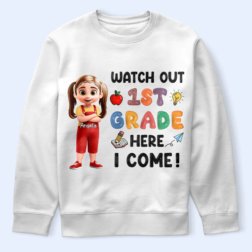 Gift For Kids,Gift For Grandkids,Back To School,Happy - Watch Out Kindergarten Here I Come 3D Effect Kid - Personalized T Shirt