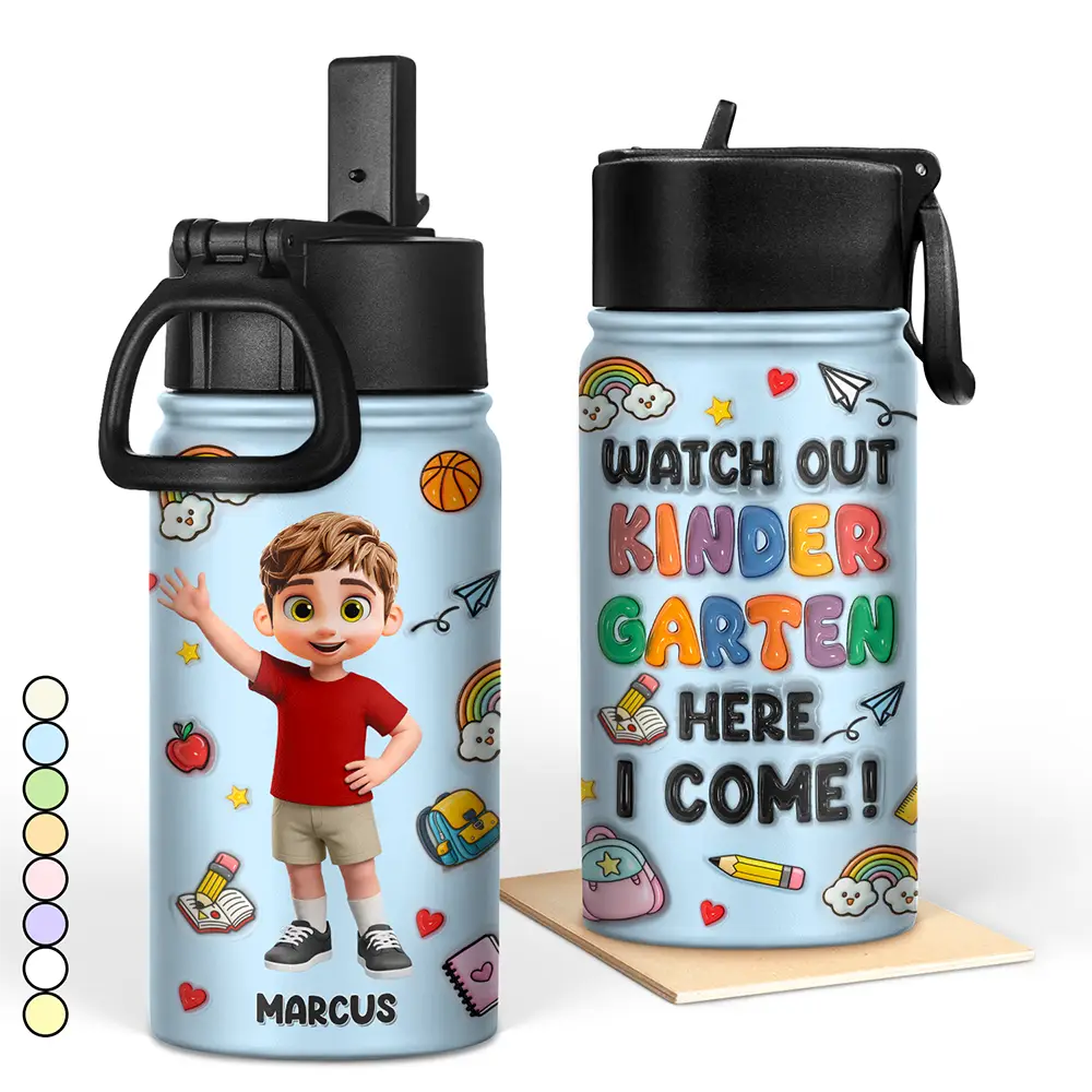 Watch Out Kindergarten Here I Come 3D Effect Kids - Personalized Kids Water Bottle
