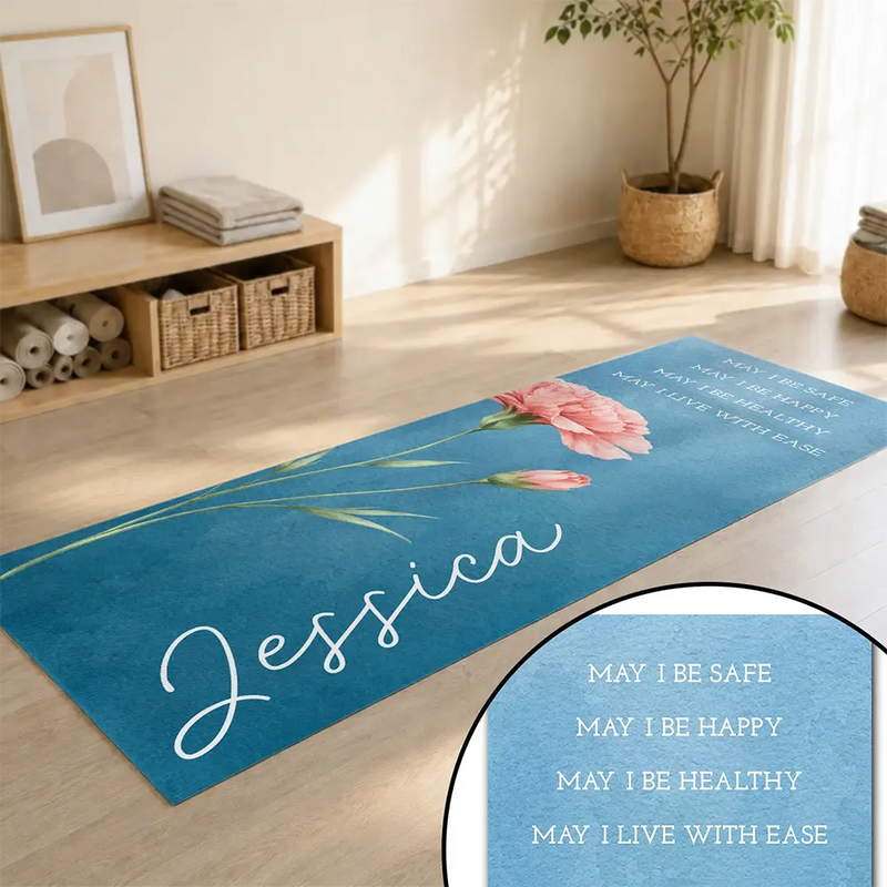 Gift For Yourself,Gift For Women,Yoga,Healing,Icon - Watercolor Birth Flower With Name - Personalized Yoga Mat