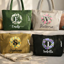 Gift For Wife,Gift For Girlfriend,Gift For Yourself,Gift For Aunt,Gift For Women,Gift For Mother,Gift For Grandma,Gift For Daughter,Gift For Sisters,Gift For Bestie,Gifts For Colleagues - Watercolor Birth Flower Wreath - Personalized Corduroy Tote Bag
