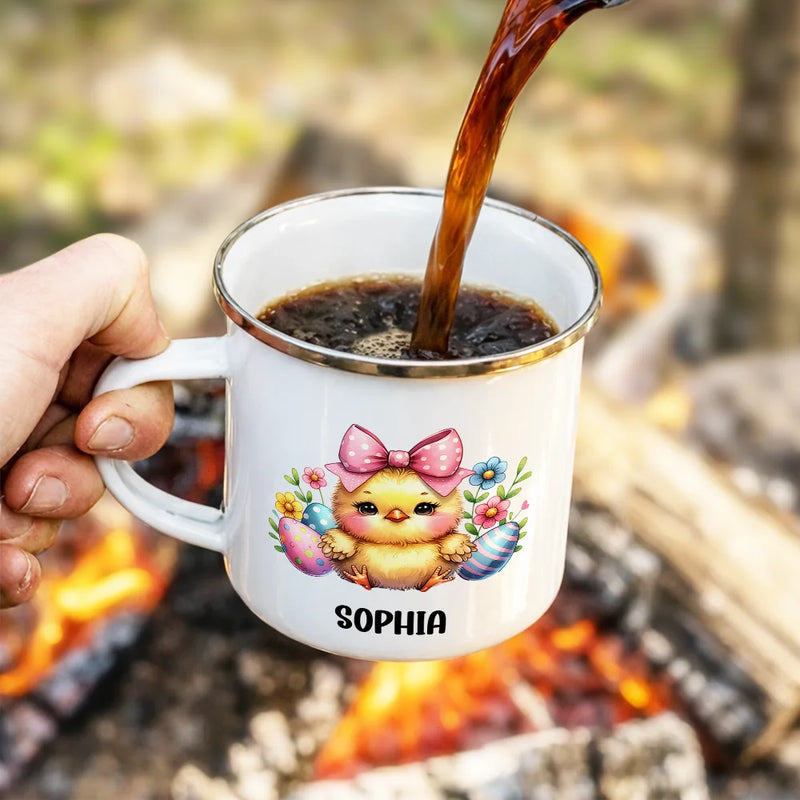 Easter, Happy, Gift For Kids, Parents - Watercolor Bunny Chicken - Personalized Enamel Mug