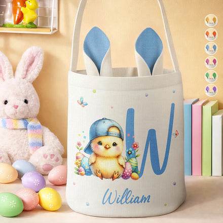 Watercolor Easter Bunny And Alphabet Letters - Personalized Bunny Ears Bucket Bag